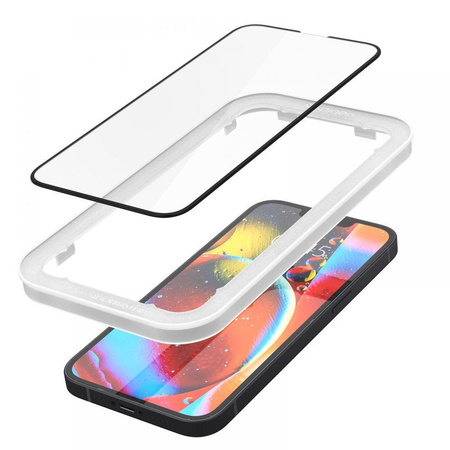 Spigen Alm Glass FC - Szkło hartowane do iPhone 16e / iPhone 14 / iPhone 13 / iPhone 13 Pro (Czarna ramka)