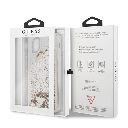 Guess Liquid Glitter Hearts - Etui iPhone 11 Pro Max (złoty)