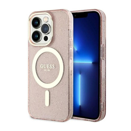 Guess Glitter Gold MagSafe - Etui iPhone 14 Pro Max (Różowy)