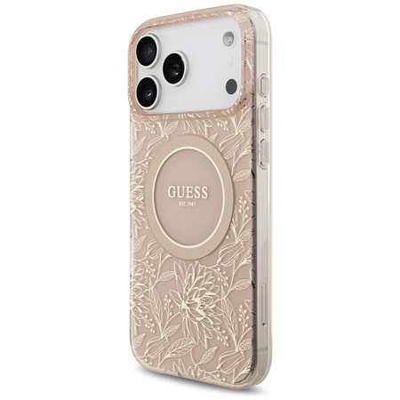 Guess IML Flowers Electro Pearl Strap MagSafe - Etui iPhone 17 Pro Max (różowy)