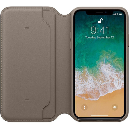 Apple Leather Folio - Skórzane etui iPhone X z kieszeniami na karty (jasnobeżowy)