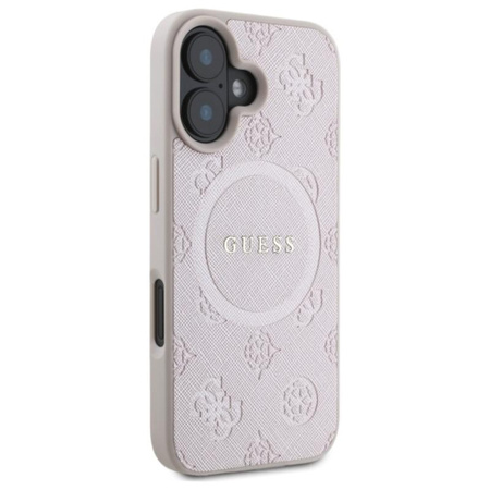 Guess Saffiano Peony Classic Logo MagSafe - Etui iPhone 16 (różowy)