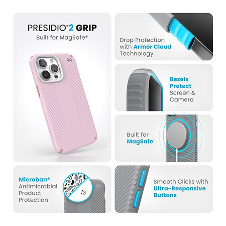 Speck Presidio2 Grip Magsafe - Etui iPhone 15 Pro Max (Soft Lilac / Carnation Petal / Rouge Pink)