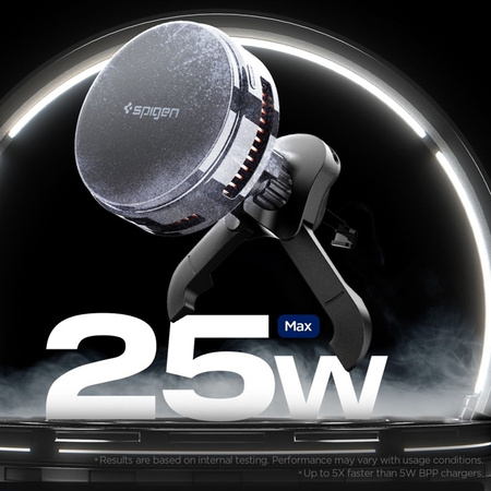 Spigen Essential EV25MFAQ - Magnetyczny uchwyt samochodowy na kratkę nawiewu z ładowaniem bezprzewodowym 25W MagSafe Qi2.2 (Black)