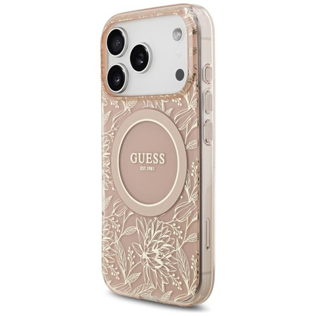 Guess IML Flowers Electro Pearl Strap MagSafe - Etui iPhone 17 Pro (różowy)