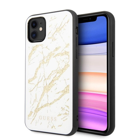 Guess Marble Glass Gold Glitter - Etui iPhone 11 (biały)