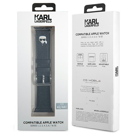 Karl Lagerfeld Saffiano Karl Head – Pasek do Apple Watch 42/44/45 mm (czarny)