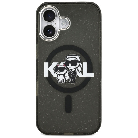 Karl Lagerfeld IML Glitter Karl & Choupette Sketch Logo MagSafe - Etui iPhone 17 (czarny)