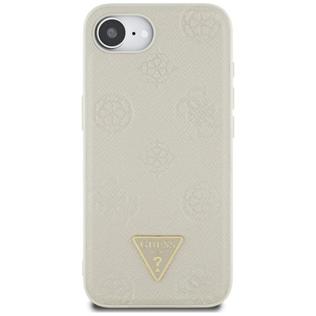 Guess Grained Hot Stamp Peony Triangle Logo MagSafe - Etui do iPhone 16e (beżowy)