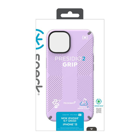 Speck Presidio2 Grip - Antypoślizgowe etui iPhone 14 / iPhone 13 (Spring Purple / Cloudygrey / White)