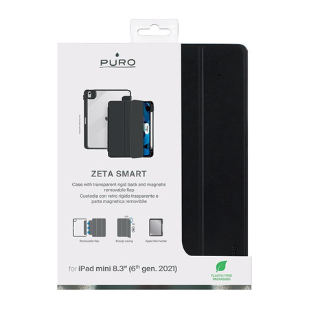 PURO Zeta Smart - Etui iPad mini 6 (2021) removable magnetic flap+ uchwyt Apple Pencil (czarny)
