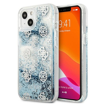 Guess Peony Liquid Glitter - Etui iPhone 13 (niebieski)