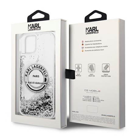 Karl Lagerfeld Liquid Glitter Round RSG Logo Case – Etui iPhone 14 Plus (srebrny)