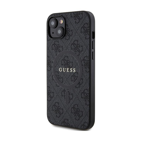 Guess 4G Collection Leather Metal Logo MagSafe - Etui iPhone 15 Plus / 14 Plus (czarny)