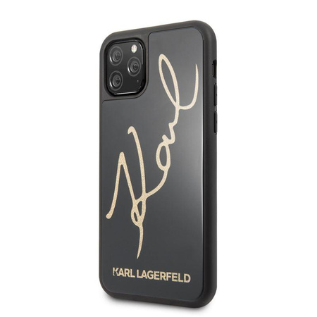 Karl Lagerfeld Double Layers Tempered Glass Glitter Signature Case - Etui iPhone 11 Pro (czarny)