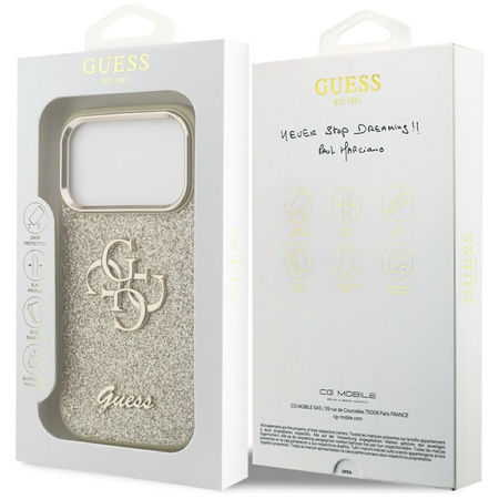 Guess Fixed Glitter Big 4G Metal Frame - Etui iPhone 17 Pro (złoty)