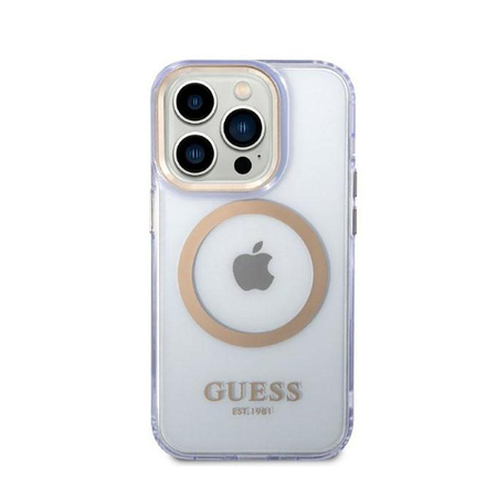 Guess Gold Outline Translucent MagSafe - Etui iPhone 14 Pro Max (fioletowy)