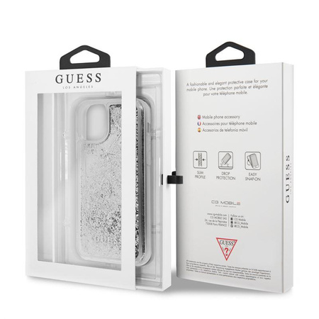 Guess Liquid Glitter Hearts - Etui iPhone 11 Pro (srebrny)