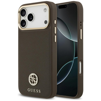 Guess Grained Strass Logo MagSafe - Etui iPhone 17 Pro Max (brązowy)