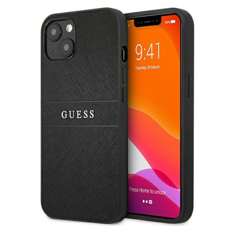 Guess Saffiano Metal Logo Stripes - Etui iPhone 13 (czarny)