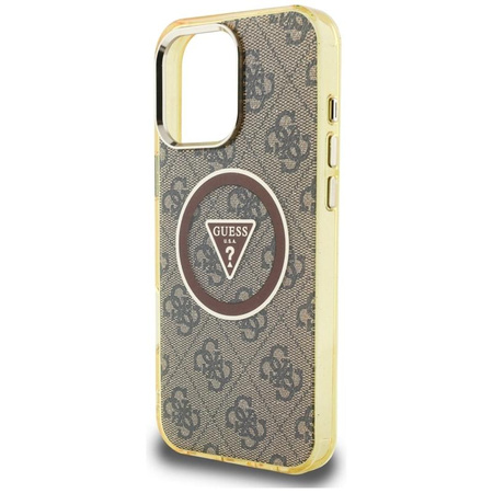 Guess IML Metal Glitter 4G Circle Triangle MagSafe - Etui do iPhone 16 Pro Max (brązowy)