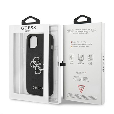 Guess Saffiano 4G Big Silver Logo - Etui iPhone 13 (czarny)