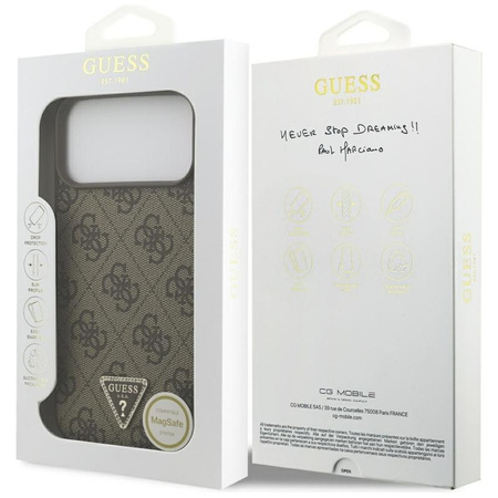 Guess Leather 4G Triangle Strass MagSafe - Etui iPhone 17 Pro Max (brązowy)