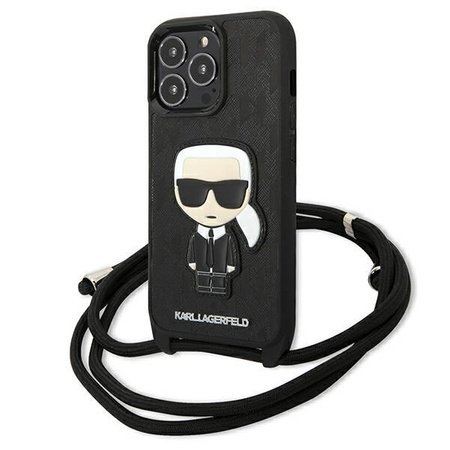 Karl Lagerfeld Monogram Leather Patch and Cord Iconik - Etui iPhone 13 Pro