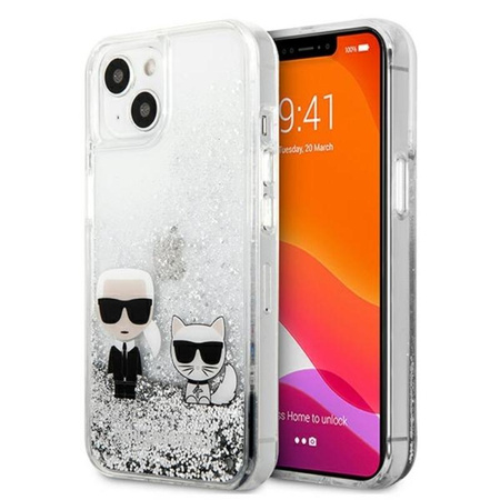 Karl Lagerfeld Liquid Glitter Karl & Choupette - Etui iPhone 13 mini (srebrny)