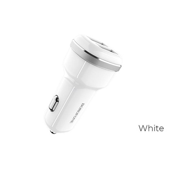 Borofone - ładowarka samochodowa 2x USB, biały