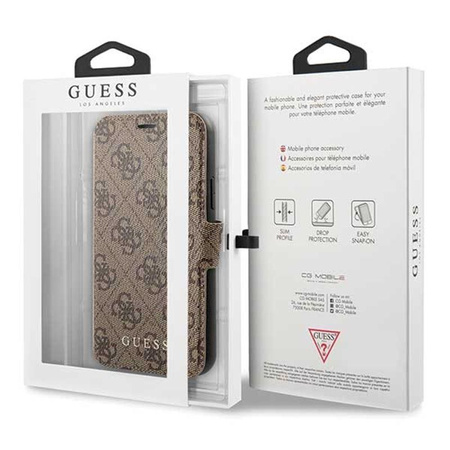 Guess Booktype 4G Charms Collection - Etui iPhone 11 z kieszeniami na karty (brązowy)