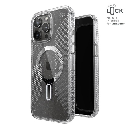 Speck Presidio Lux Grip ClickLock & Magsafe - Etui iPhone 15 Pro Max (Clear / Chrome Finish / Serene Silver)