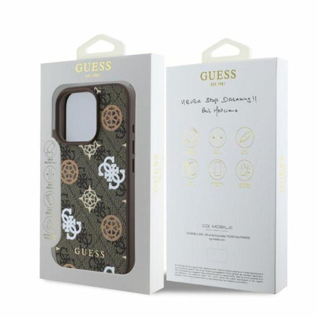 Guess Peony On 4G Background MagSafe - Etui iPhone 16 Pro (brązowy)