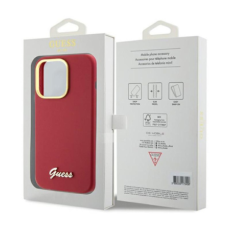Guess Silicone Script Metal Logo & Frame - Etui iPhone 15 Pro Max (magenta)