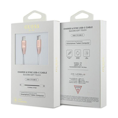 Guess Ebossed Logo - Kabel USB-C do USB-C Fast Charging 1.5m (różowy)