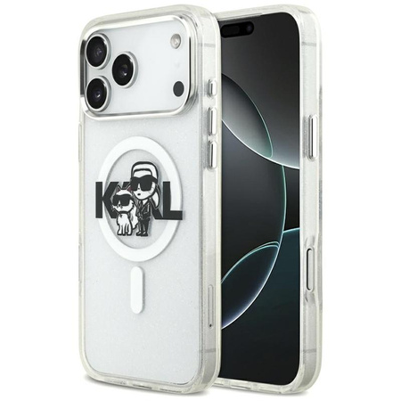 Karl Lagerfeld IML Glitter Karl & Choupette Sketch Logo MagSafe - Etui iPhone 17 Pro Max (przezroczysty)