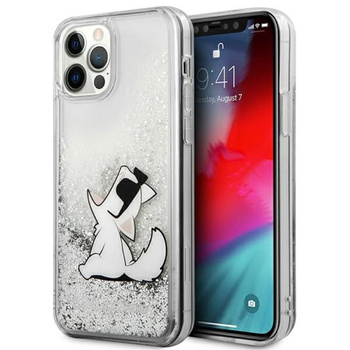 Karl Lagerfeld Liquid Glitter Choupette Fun - Etui iPhone iPhone 12 / iPhone 12 Pro (srebrny)