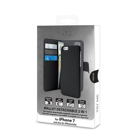 PURO Wallet Detachable - Etui 2w1 iPhone SE (2022 / 2020) / 8 / 7 / 6s (czarny)