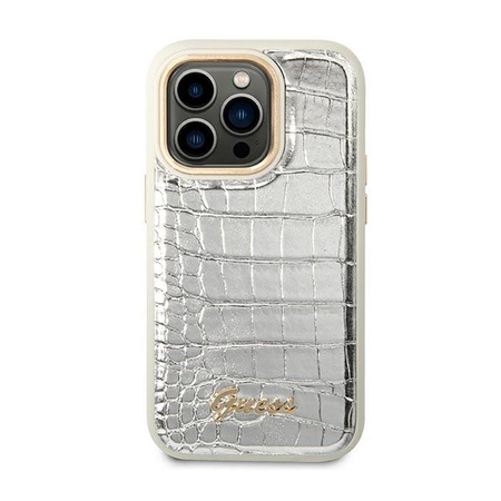 Guess Croco Collection – Etui iPhone 14 Pro (srebrny)