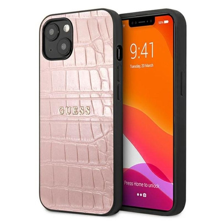 Guess Croco Stamp Lines - Etui iPhone 13 mini (różowy)