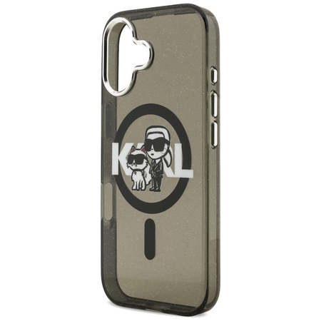 Karl Lagerfeld IML Glitter Karl & Choupette Sketch Logo MagSafe - Etui iPhone 17 (czarny)