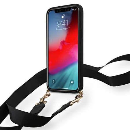 Guess HC Silicone Printed Logo + Strap - Etui z odpinaną smyczką iPhone 12 Pro Max (czarny)