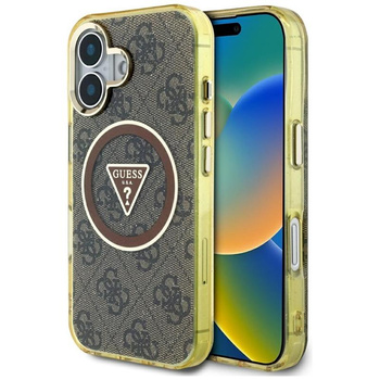 Guess IML Metal Glitter 4G Circle Triangle MagSafe - Etui do iPhone 16 (brązowy)