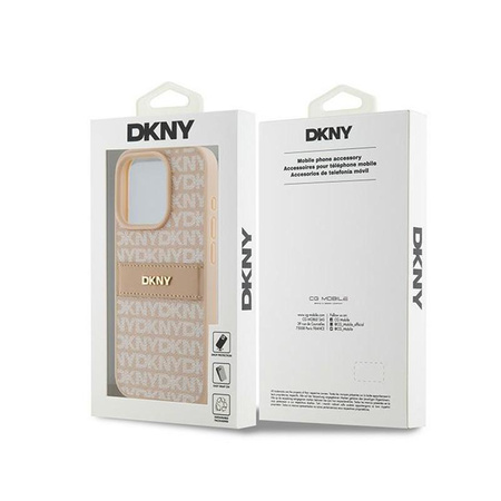 DKNY Leather Mono Stripe & Metal Logo - Etui iPhone 15 Pro (różowy)