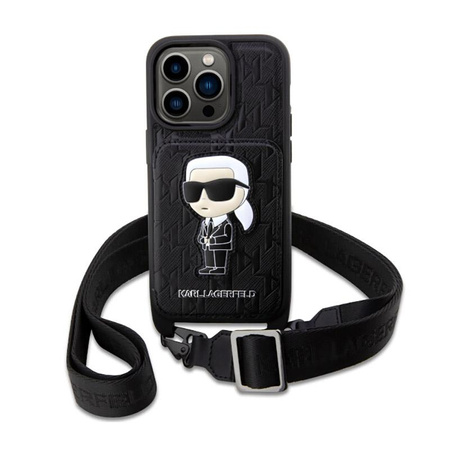 Karl Lagerfeld Crossbody NFT Saffiano Monogram Ikonik - Etui iPhone 14 Pro Max (Czarny)