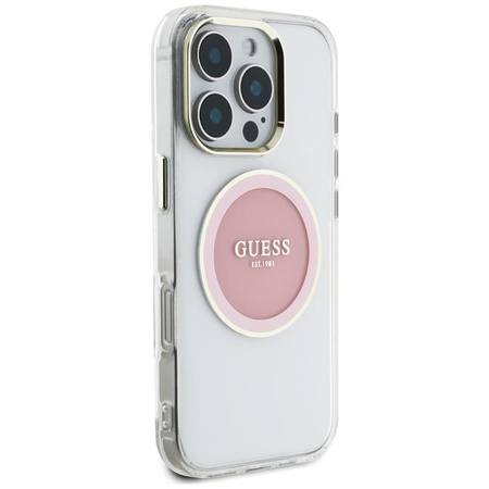 Guess IML Metal Colored Circle Classic Logo MagSafe - Etui do iPhone 16 Pro (różowy)
