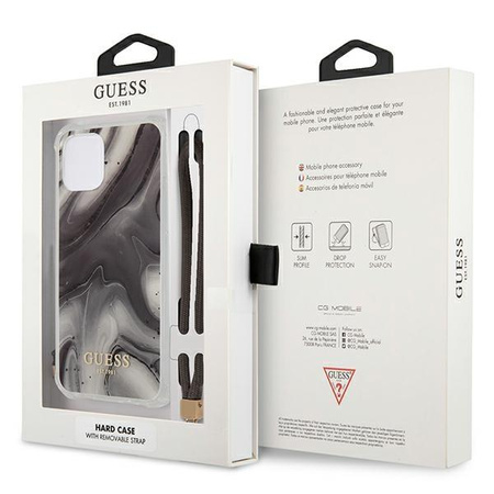 Guess Marble with cord - Etui iPhone 12 / iPhone 12 Pro (szary)