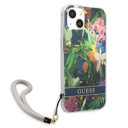 Guess Flower Cord - Etui ze smyczką iPhone 13 mini (Blue)