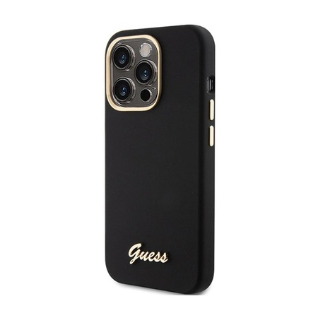 Guess Silicone Script Metal Logo & Frame - Etui iPhone 15 Pro Max (czarny)