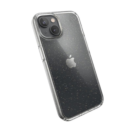 Speck Presidio Perfect-Clear with Glitter - Etui iPhone 14 / iPhone 13 z powłoką MICROBAN (Clear / Gold Glitter)